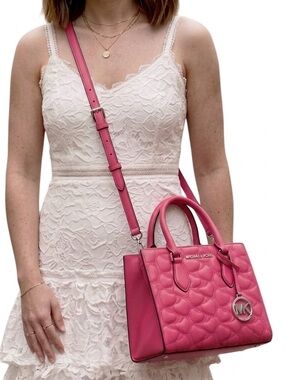Michael Kors Sheila Medium Heart Embroidered Satchel Bag, Hibiscus